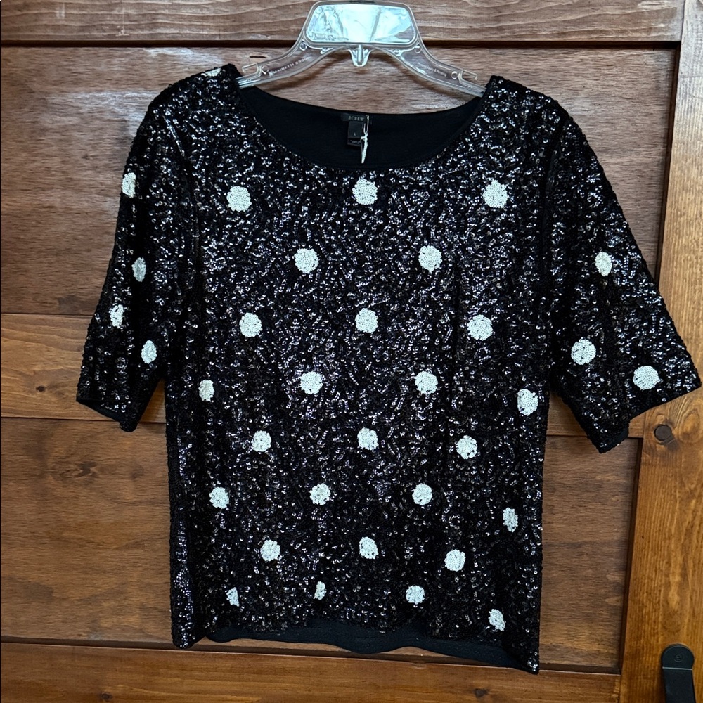 J Crew Black and White Sequin Women's Top NWT